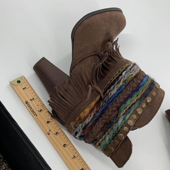 Dolce by Mojo Moxy Bronco Fringe Boho Ankle Boots Size 10 Brown Western Booties - Picture 8 of 10